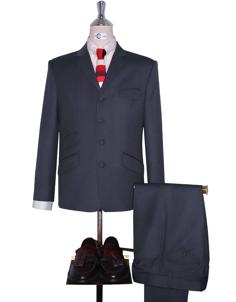 Charcoal Grey Herringbone 4 Button Suit – Modshopping Clothing