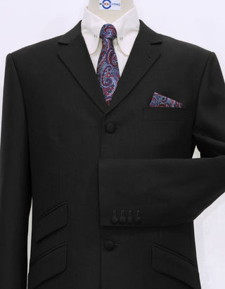 Tailored 3 Button Black Mod Blazer