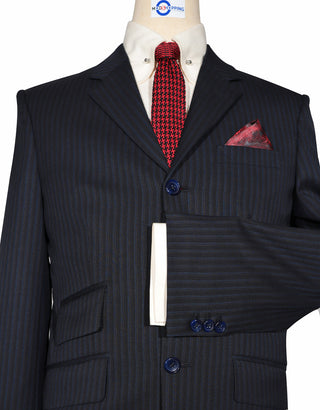 Executive 3-Piece Suit – Black & Navy Stripe Suit