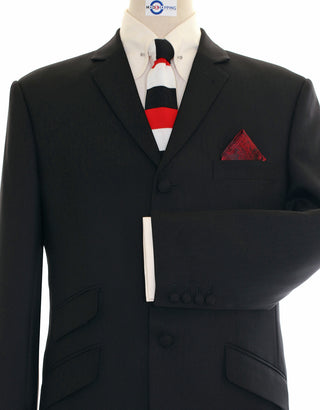 Men’s Mod Style Black Herringbone Suit