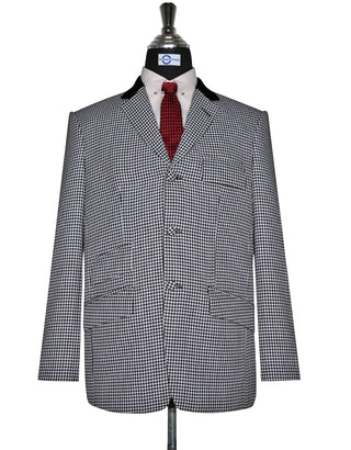 Black and White Large Houndstooth Black Velvet Blazer