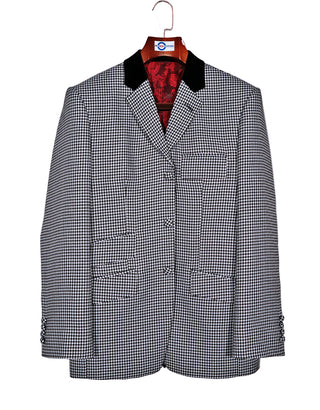 Black and White Large Houndstooth Black Velvet Blazer