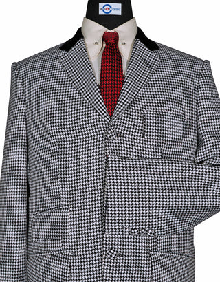 Black and White Large Houndstooth Black Velvet Blazer