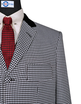 Black and White Large Houndstooth Black Velvet Blazer