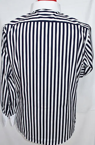 60'S Mod Black and White Stripe Pin Collar Shirt