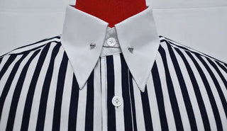 60'S Mod Black and White Stripe Pin Collar Shirt