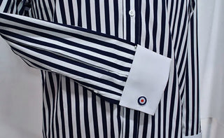 60'S Mod Black and White Stripe Pin Collar Shirt