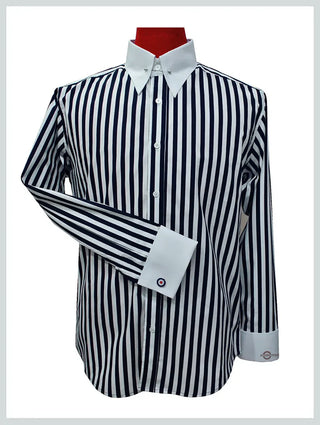 60'S Mod Black and White Stripe Pin Collar Shirt
