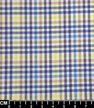 Blue, Brown and Yellow Gingham Short Sleeve Fabric
