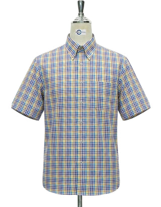 Blue, Brown and Yellow Gingham Short Sleeve Shirt