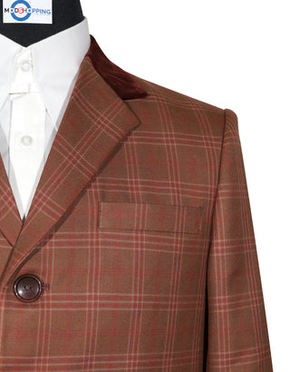 Brown and Red Prince of Wales Check Tweed Overcoat