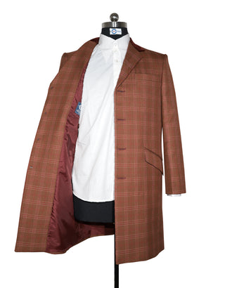 Brown and Red Prince of Wales Check Tweed Overcoat