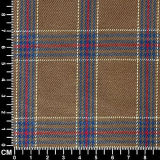 Men's Brown, Navy Blue and Red Glen Check Overcoat with Velvet Collar