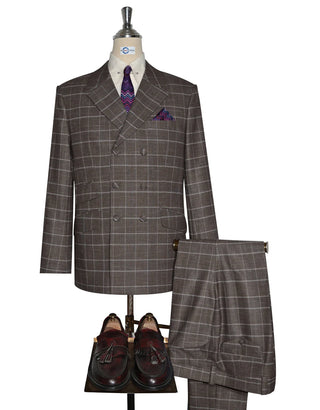 Brown Prince of Wales Double Breasted Suit