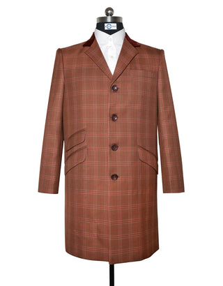 Brown and Red Prince of Wales Check Tweed Overcoat