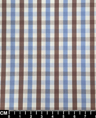Brown & Sky Blue Gingham Short Sleeve Fabric