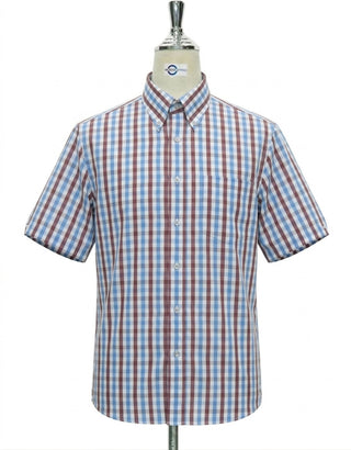 Brown & Sky Blue Gingham Short Sleeve Shirt