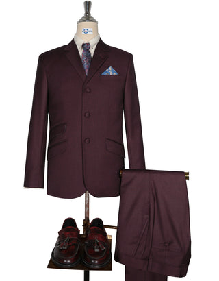 Mod Suit - 60s Vintage Style Burgundy Suit for Men