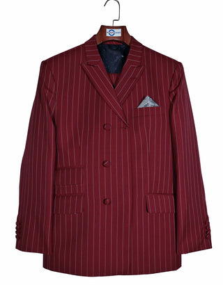 Double Breasted Suit - Burgundy and White Striped Suit