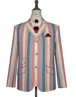 Boating Blazer - Orange Sky Blue and Navy Blue Striped Blazer