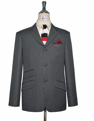 Mod Blazer - Grey, Blue and Black Houndstooth Blazer