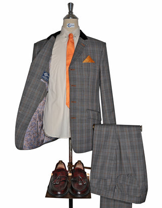 Grey & Burnt Orange Prince of Wales Suit