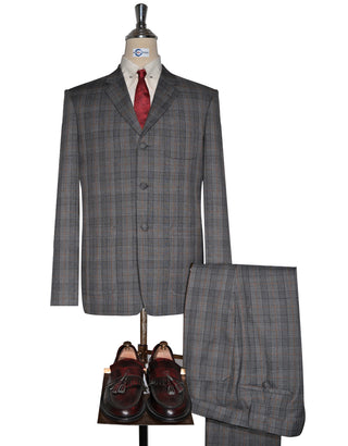 Grey & Burnt Orange Prince of Wales Check Suit