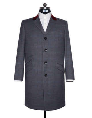 Charcoal Grey Prince of Wales Check Tweed Overcoat