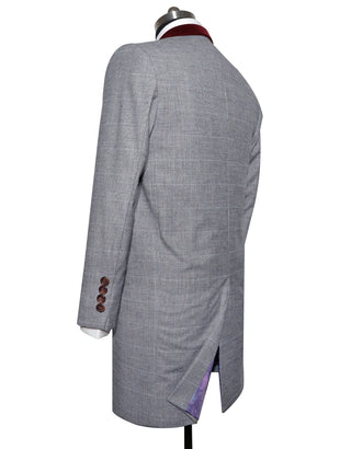 Light Grey Prince of Wales Check Tweed Overcoat