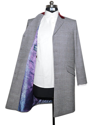 Light Grey Prince of Wales Check Tweed Overcoat