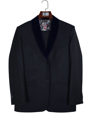 Two Button Suit - Dark Navy Blue Diamond Suit