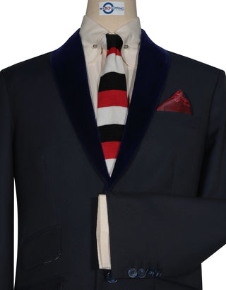 Two Button Suit - Dark Navy Blue Diamond Suit