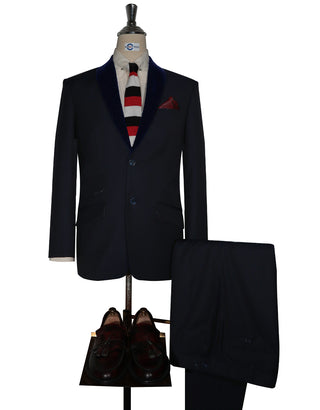 Two Button Suit - Dark Navy Blue Diamond Suit