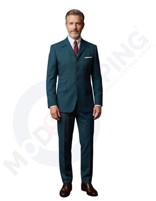 Deep Teal Winged Lapels Suit - 1960s Retro Style Tailored