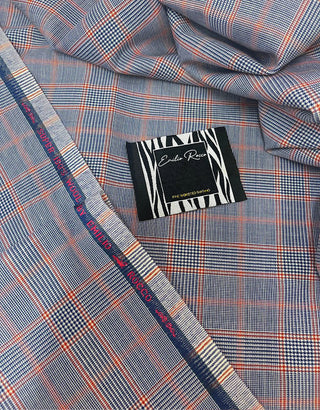 Men's Navy Blue & Orange Prince of Wales Check Double Breasted Suit