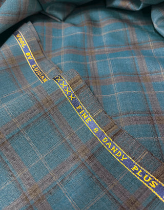 Teal Blue and Brown Glen Plaid Check Fabric 02