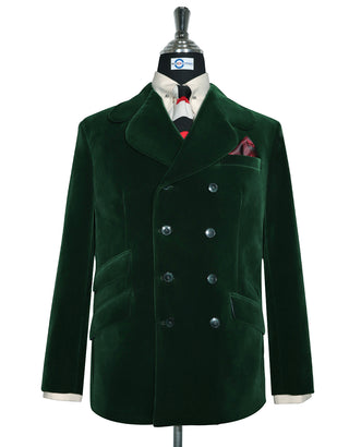 Velvet Jacket - Green Double Breasted Round Notch Lapel Jacket