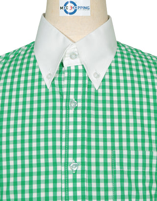 Button Down Shirt -  Green Gingham Check Shirt