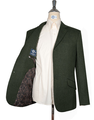 Tweed Jacket - Olive Green Herringbone Tweed Blazer