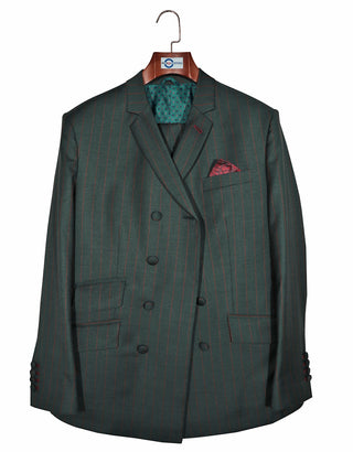 Olive Green and Burnt Orange Striped Suit All