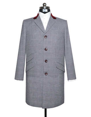 Light Grey Prince of Wales Check Tweed Overcoat