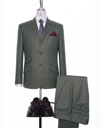 Men's Grey Herringbone Suit - 1960s Mod Style