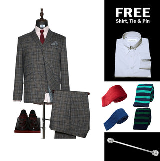 Grey Prince of Wales Check 3 Piece Suit Packet