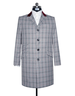 Grey and Black Prince of Wales Check Tweed Overcoat