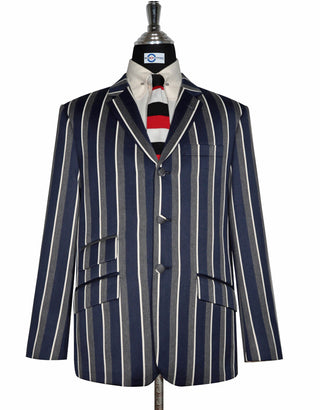 Boating jacket |Navy Blue Grey and White Striped Blazer