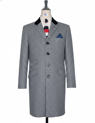 Men’s Mod Jacket – Black & White Houndstooth Tailored Long Fit