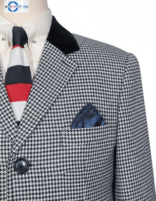 Men’s Mod Jacket – Black & White Houndstooth Tailored Long Fit