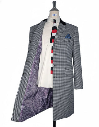 Men’s Mod Jacket – Black & White Houndstooth Tailored Long Fit