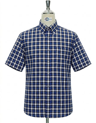 Vintage 60s Mod Blue and White Gingham Short Sleeve Shirt