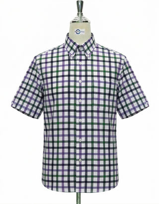 Vintage 60s Mod Navy blue, Green and Purple Gingham Short Sleeve Shirt